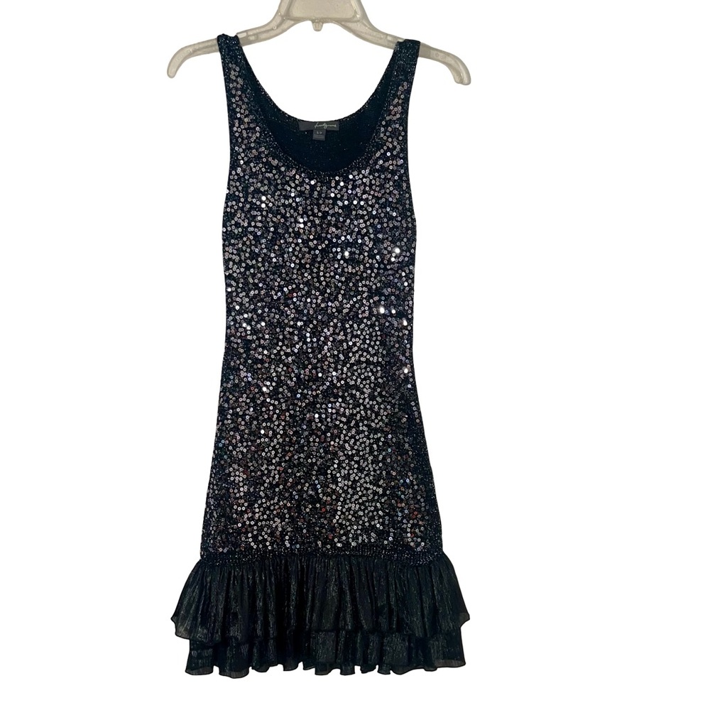 Forever 21 Woman’s Black with Silver Sequined Front and Ruffled Hem Party Dress